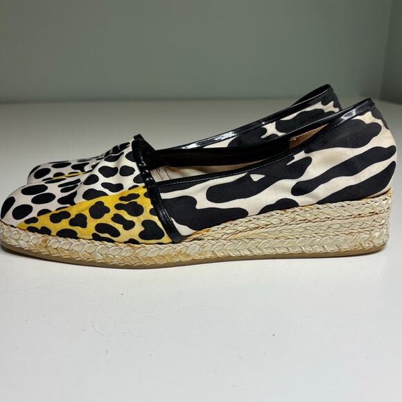 Stuart Weitzman Animal Print Slip On Mini Wedge Espadrilles Square Toe 9 - Picture 4 of 10